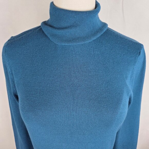 White House Black Market Blue Turtleneck Sweater XS Long Sleeve Button Cozy - Picture 3 of 10